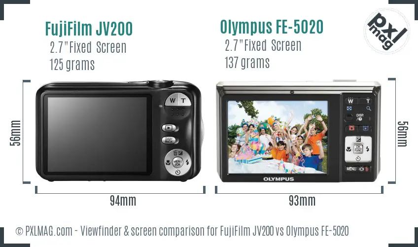 FujiFilm JV200 vs Olympus FE-5020 Screen and Viewfinder comparison