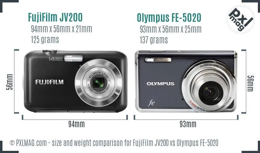 FujiFilm JV200 vs Olympus FE-5020 size comparison