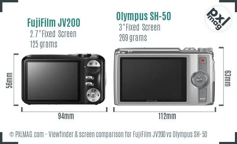 FujiFilm JV200 vs Olympus SH-50 Screen and Viewfinder comparison
