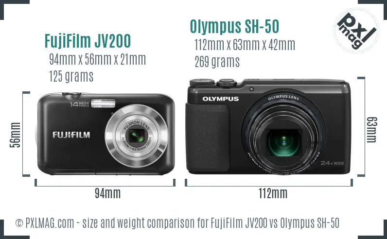 FujiFilm JV200 vs Olympus SH-50 size comparison