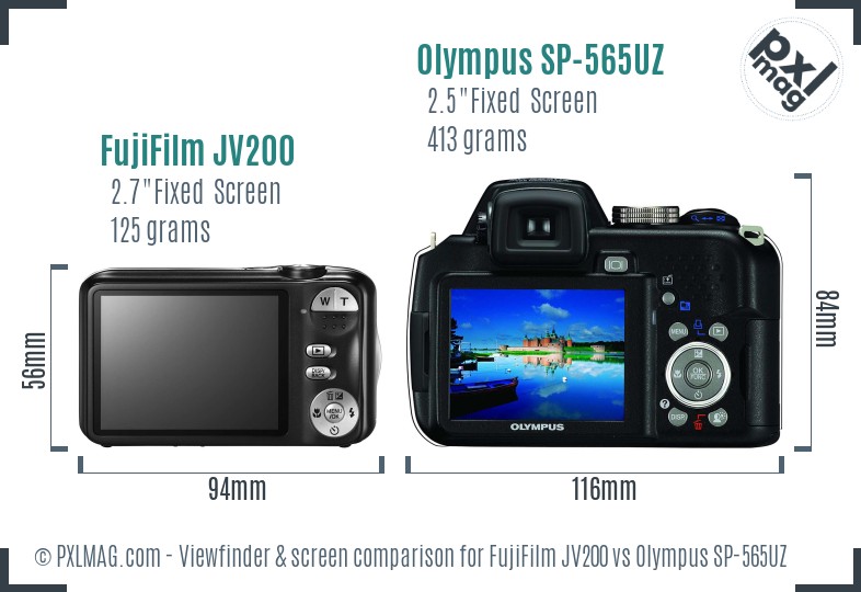 FujiFilm JV200 vs Olympus SP-565UZ Screen and Viewfinder comparison