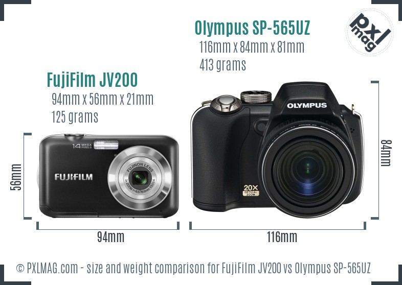 FujiFilm JV200 vs Olympus SP-565UZ size comparison