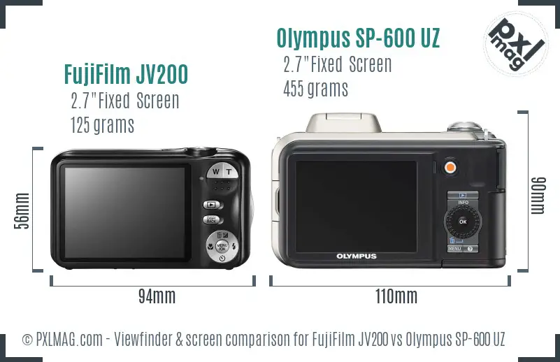 FujiFilm JV200 vs Olympus SP-600 UZ Screen and Viewfinder comparison FujiFilm JV200 vs Olympus SP-600 UZ Screen and Viewfinder comparison