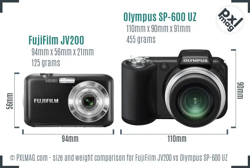 FujiFilm JV200 vs Olympus SP-600 UZ size comparison FujiFilm JV200 vs Olympus SP-600 UZ size comparison