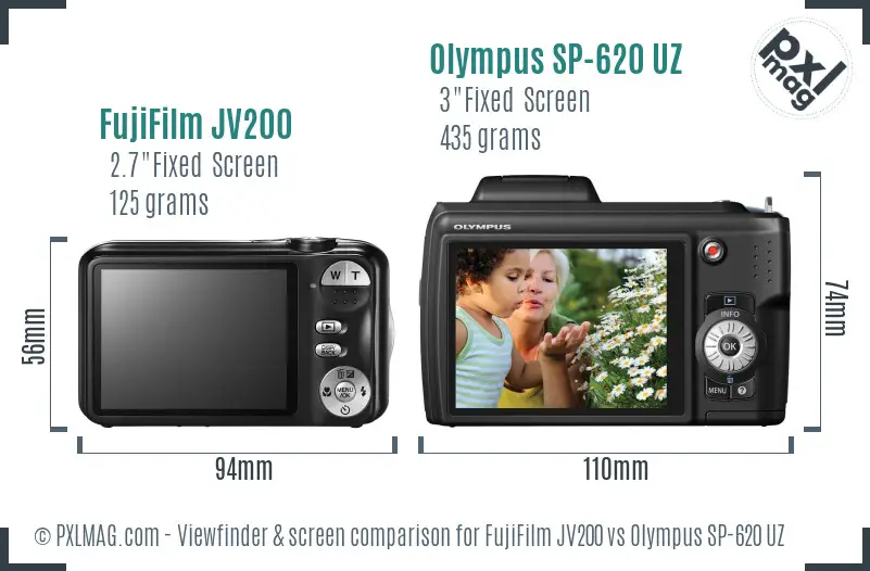 FujiFilm JV200 vs Olympus SP-620 UZ Screen and Viewfinder comparison