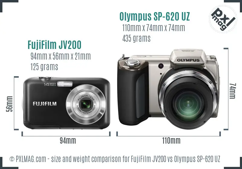 FujiFilm JV200 vs Olympus SP-620 UZ size comparison