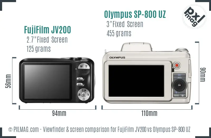 FujiFilm JV200 vs Olympus SP-800 UZ Screen and Viewfinder comparison