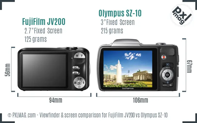 FujiFilm JV200 vs Olympus SZ-10 Screen and Viewfinder comparison