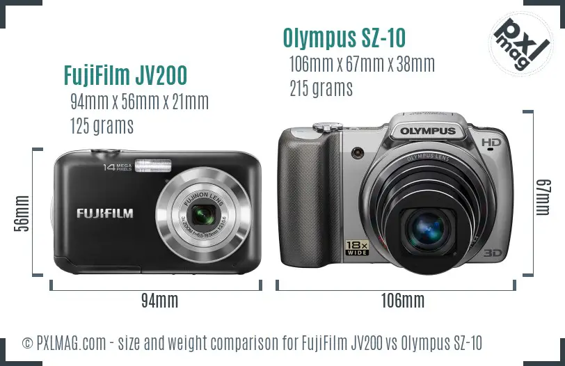 FujiFilm JV200 vs Olympus SZ-10 size comparison
