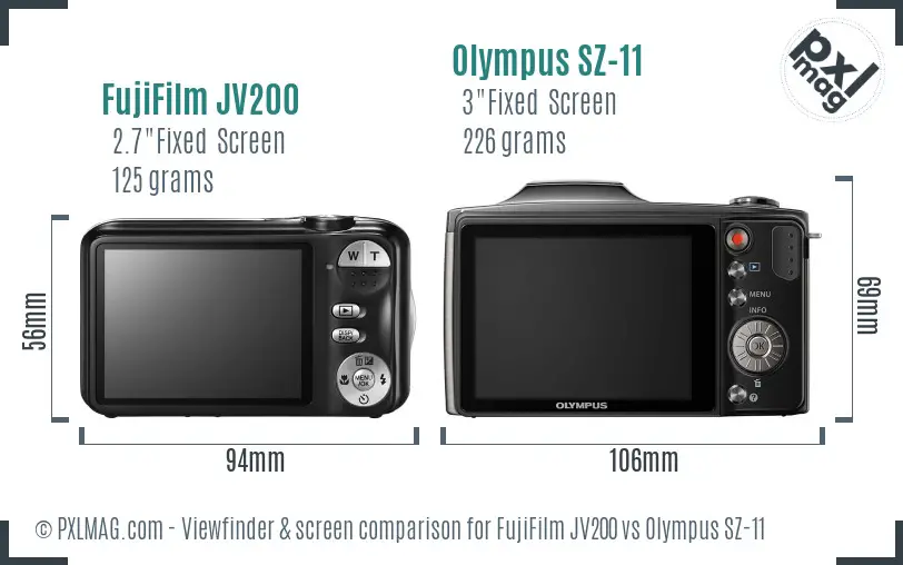 FujiFilm JV200 vs Olympus SZ-11 Screen and Viewfinder comparison
