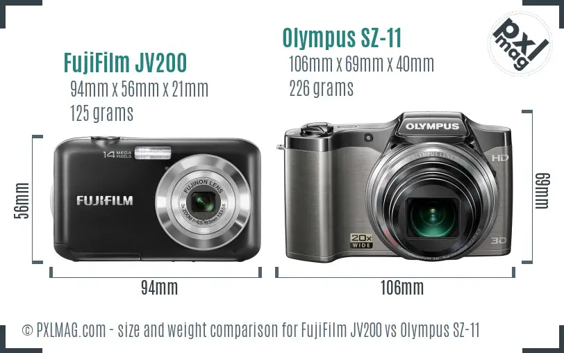 FujiFilm JV200 vs Olympus SZ-11 size comparison