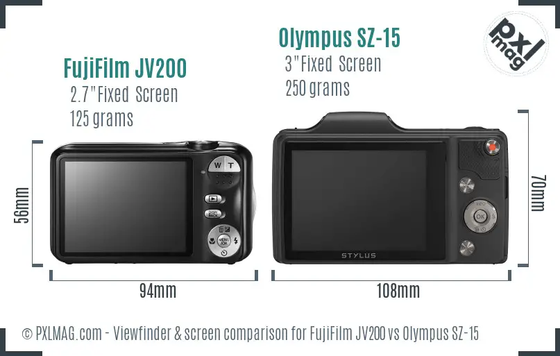 FujiFilm JV200 vs Olympus SZ-15 Screen and Viewfinder comparison