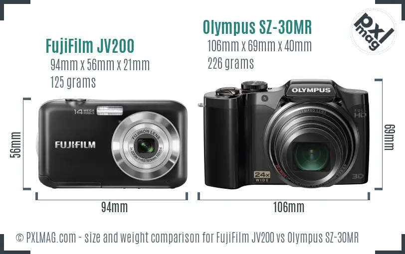 FujiFilm JV200 vs Olympus SZ-30MR size comparison FujiFilm JV200 vs Olympus SZ-30MR size comparison