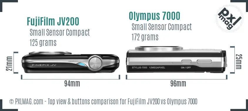 FujiFilm JV200 vs Olympus 7000 top view buttons comparison