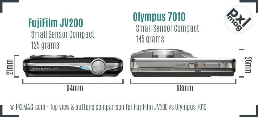 FujiFilm JV200 vs Olympus 7010 top view buttons comparison FujiFilm JV200 vs Olympus 7010 top view buttons comparison