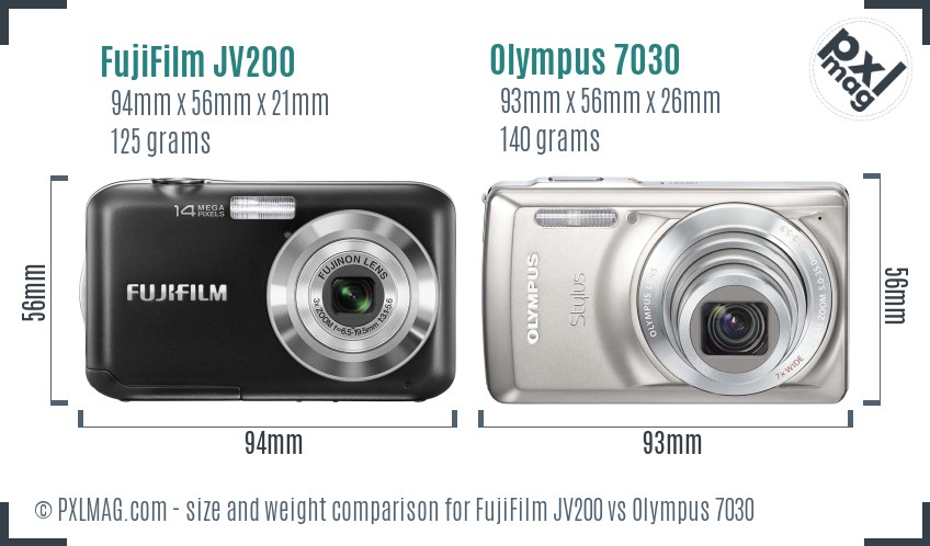 FujiFilm JV200 vs Olympus 7030 size comparison FujiFilm JV200 vs Olympus 7030 size comparison