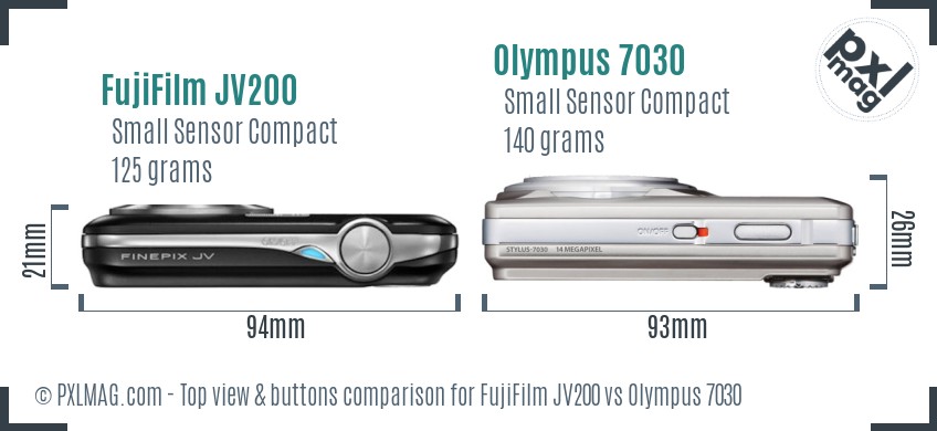 FujiFilm JV200 vs Olympus 7030 top view buttons comparison