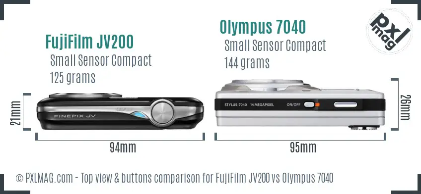 FujiFilm JV200 vs Olympus 7040 top view buttons comparison