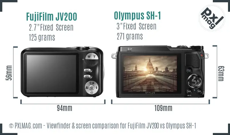FujiFilm JV200 vs Olympus SH-1 Screen and Viewfinder comparison