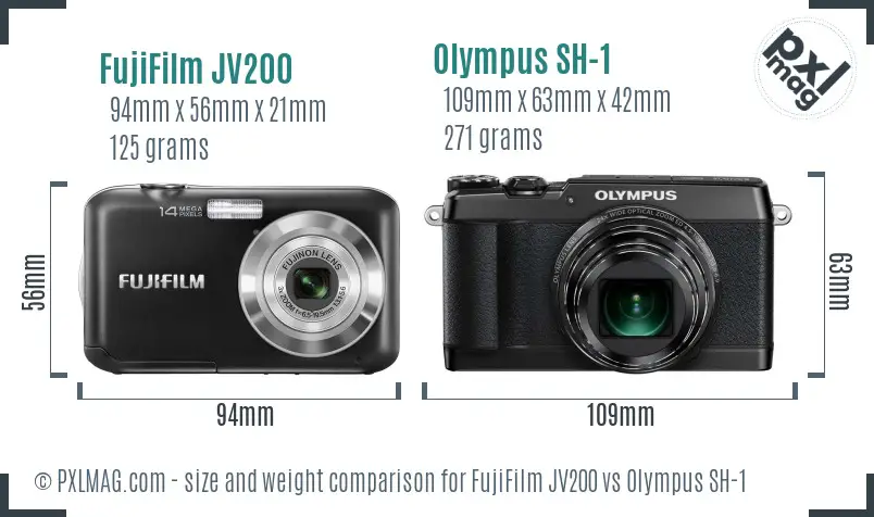 FujiFilm JV200 vs Olympus SH-1 size comparison FujiFilm JV200 vs Olympus SH-1 size comparison