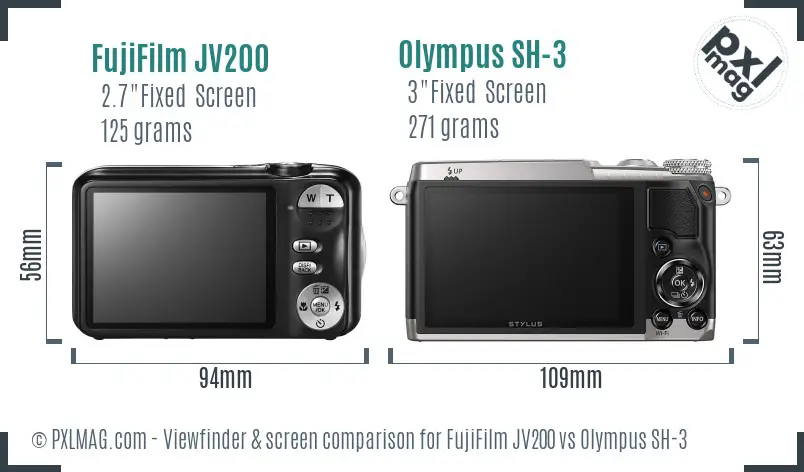 FujiFilm JV200 vs Olympus SH-3 Screen and Viewfinder comparison