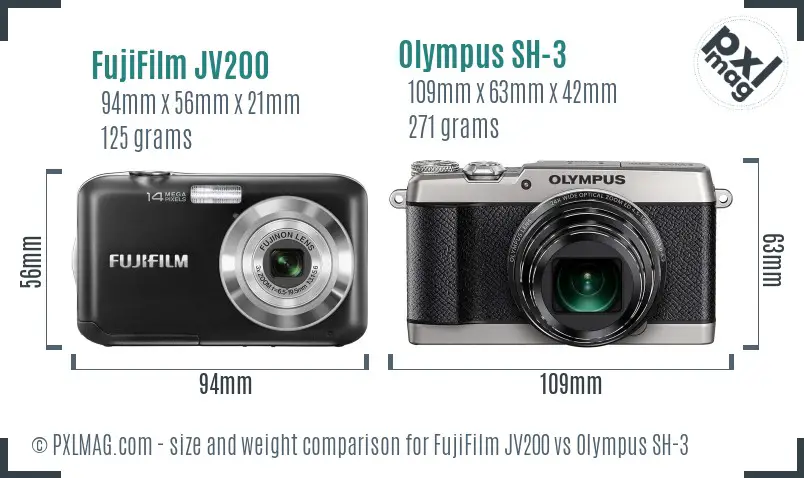 FujiFilm JV200 vs Olympus SH-3 size comparison