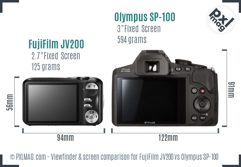 FujiFilm JV200 vs Olympus SP-100 Screen and Viewfinder comparison