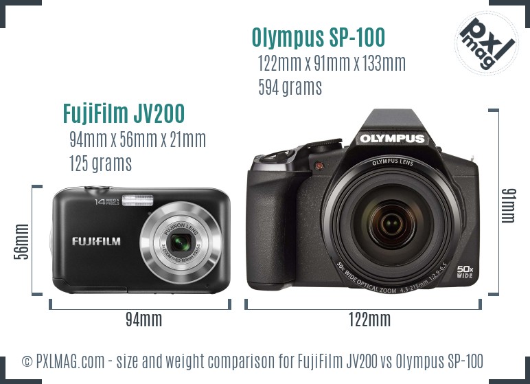 FujiFilm JV200 vs Olympus SP-100 size comparison