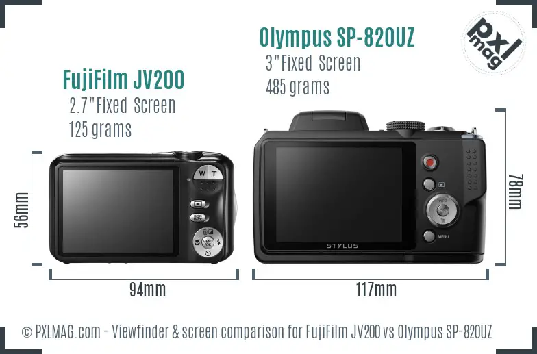 FujiFilm JV200 vs Olympus SP-820UZ Screen and Viewfinder comparison FujiFilm JV200 vs Olympus SP-820UZ Screen and Viewfinder comparison