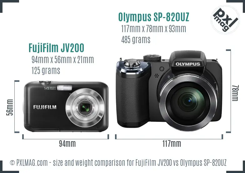 FujiFilm JV200 vs Olympus SP-820UZ size comparison FujiFilm JV200 vs Olympus SP-820UZ size comparison