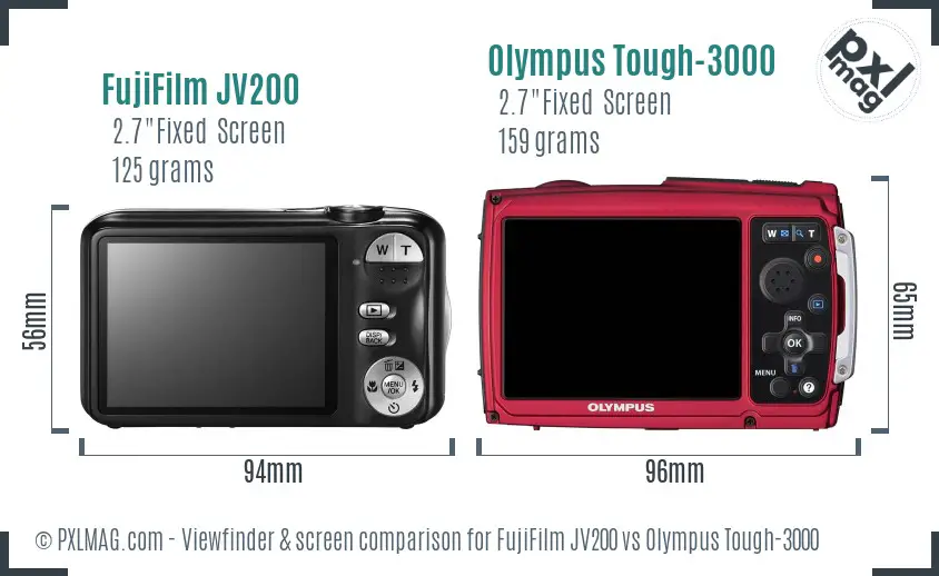 FujiFilm JV200 vs Olympus Tough-3000 Screen and Viewfinder comparison