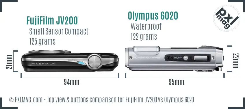 FujiFilm JV200 vs Olympus 6020 top view buttons comparison