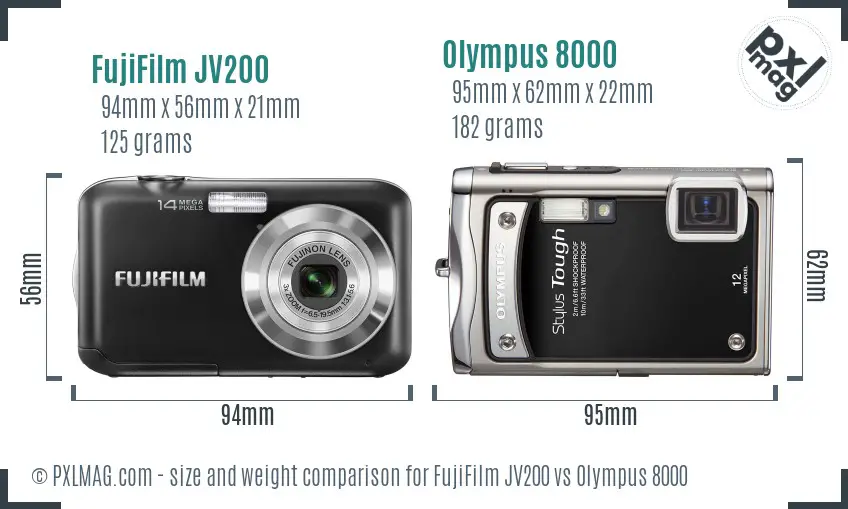FujiFilm JV200 vs Olympus 8000 size comparison