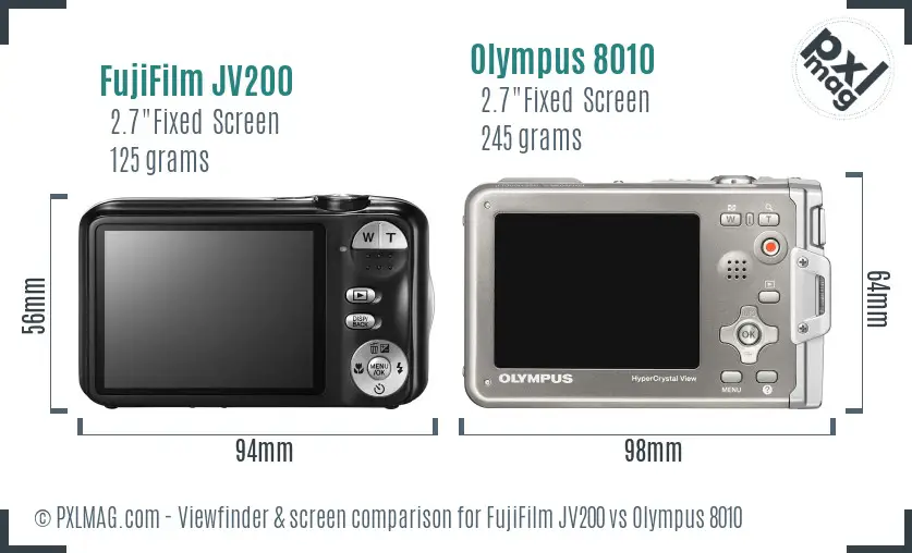 FujiFilm JV200 vs Olympus 8010 Screen and Viewfinder comparison
