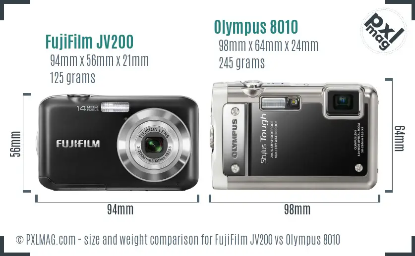 FujiFilm JV200 vs Olympus 8010 size comparison