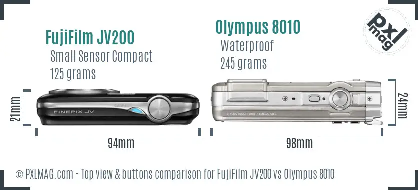 FujiFilm JV200 vs Olympus 8010 top view buttons comparison