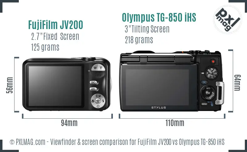 FujiFilm JV200 vs Olympus TG-850 iHS Screen and Viewfinder comparison