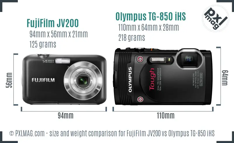 FujiFilm JV200 vs Olympus TG-850 iHS size comparison