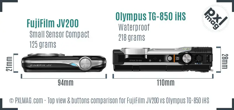 FujiFilm JV200 vs Olympus TG-850 iHS top view buttons comparison