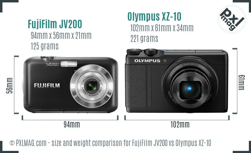 FujiFilm JV200 vs Olympus XZ-10 size comparison