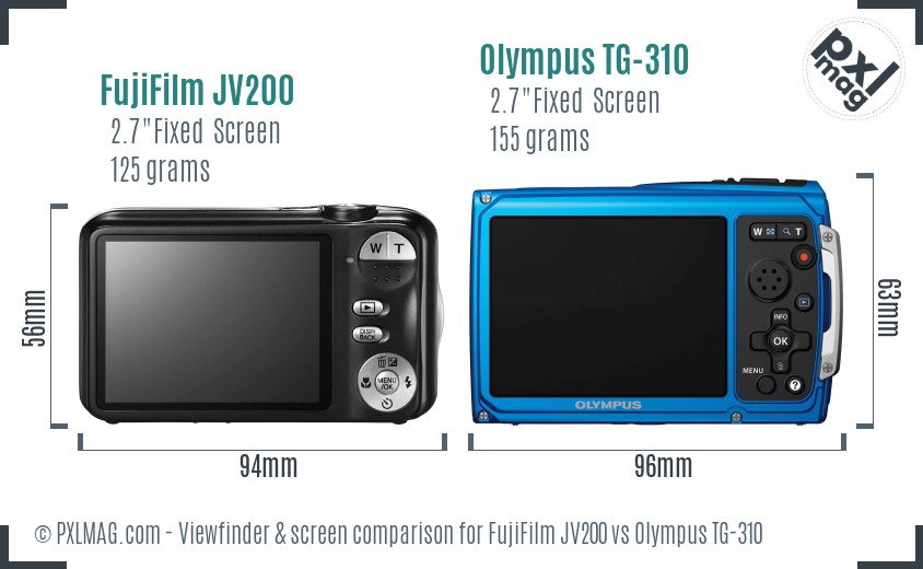 FujiFilm JV200 vs Olympus TG-310 Screen and Viewfinder comparison