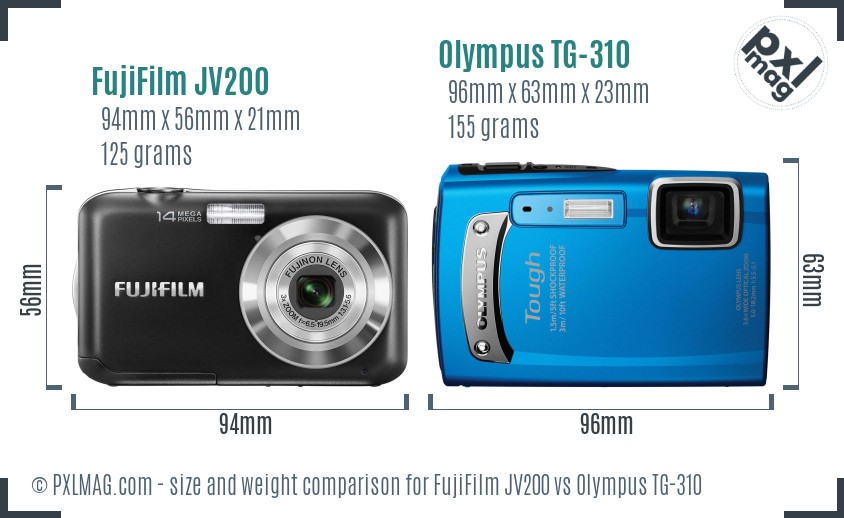FujiFilm JV200 vs Olympus TG-310 size comparison FujiFilm JV200 vs Olympus TG-310 size comparison
