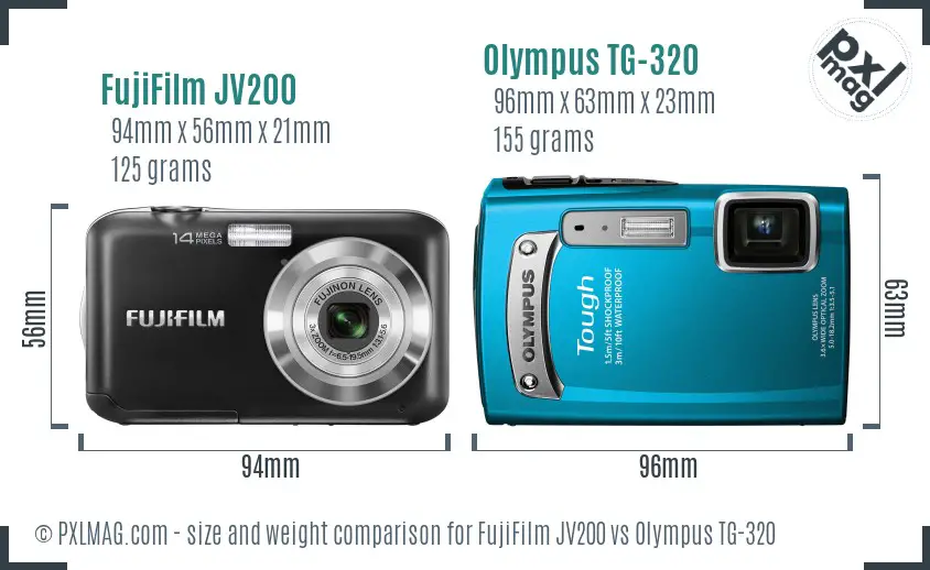 FujiFilm JV200 vs Olympus TG-320 size comparison