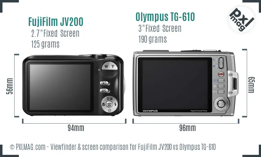 FujiFilm JV200 vs Olympus TG-610 Screen and Viewfinder comparison