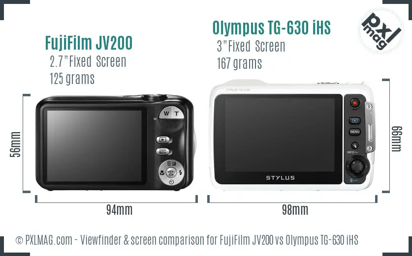FujiFilm JV200 vs Olympus TG-630 iHS Screen and Viewfinder comparison