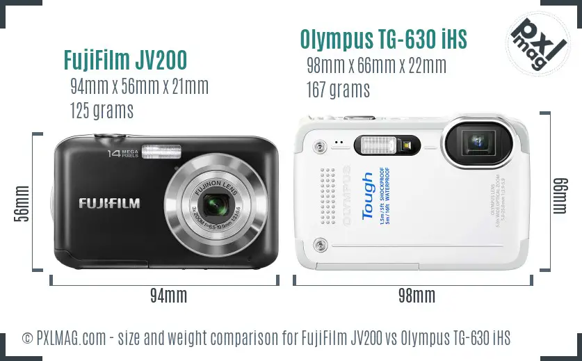 FujiFilm JV200 vs Olympus TG-630 iHS size comparison
