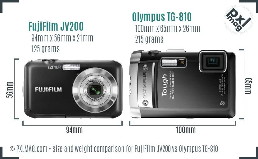 FujiFilm JV200 vs Olympus TG-810 size comparison FujiFilm JV200 vs Olympus TG-810 size comparison