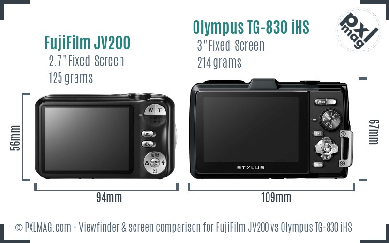 FujiFilm JV200 vs Olympus TG-830 iHS Screen and Viewfinder comparison