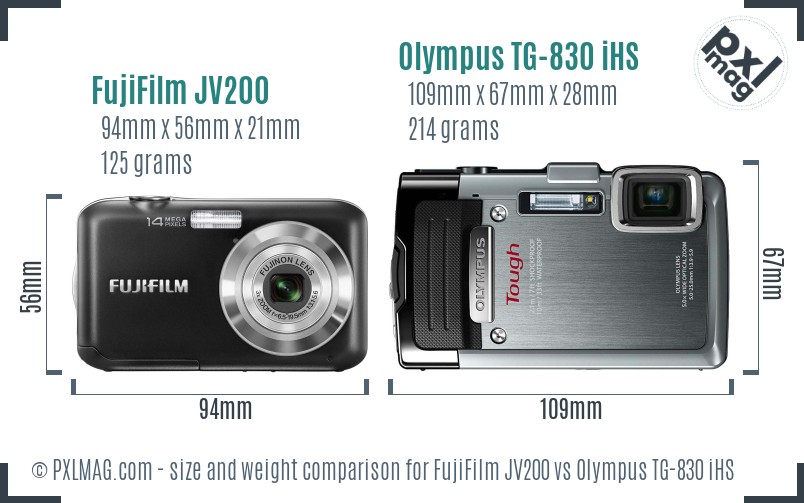 FujiFilm JV200 vs Olympus TG-830 iHS size comparison