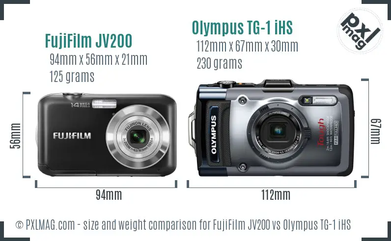 FujiFilm JV200 vs Olympus TG-1 iHS size comparison